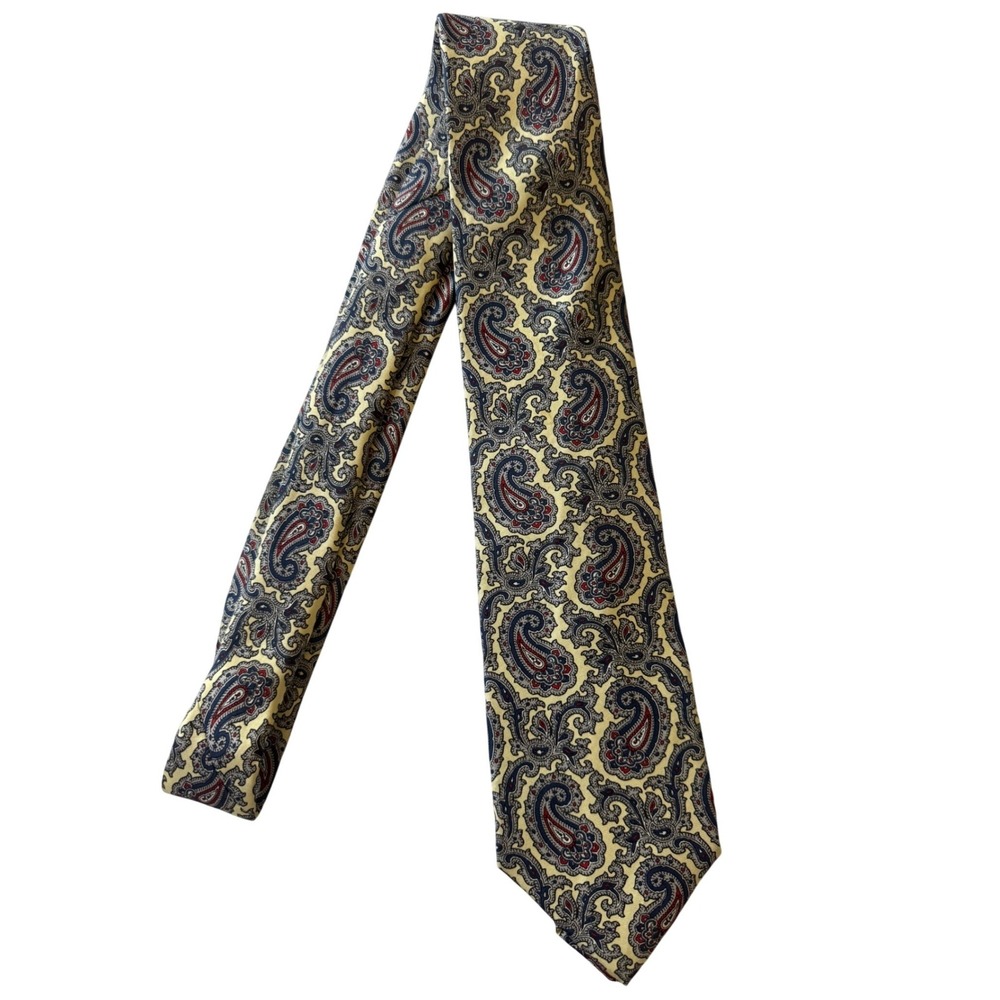 Givenchy Monsieur Mens Vintage‎ Paisley Silk Necktie Yellow Silk Classic Formal